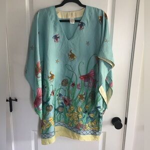 Natori Swim Cover-Up Tunic Short Sleeve Fish Reef Ocean  Size S